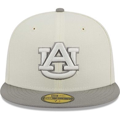 Men's New Era Stone/Gray Auburn Tigers Chrome & Concrete 59FIFTY Fitted Hat