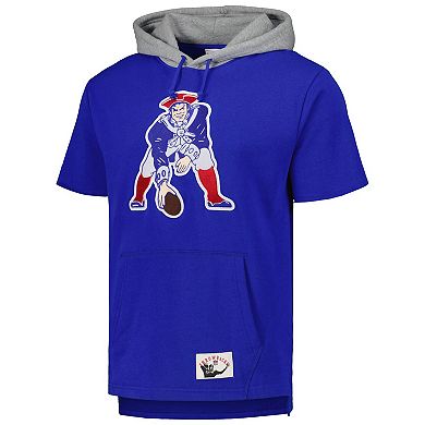 Men's Mitchell & Ness Royal New England Patriots Postgame Short Sleeve Hoodie