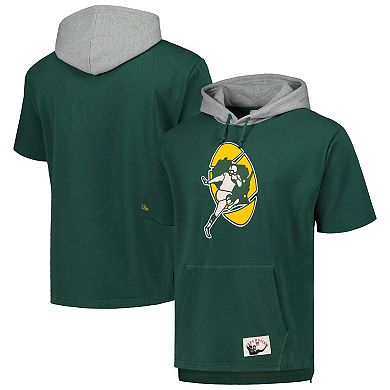Men's Mitchell & Ness Green Green Bay Packers Postgame Short Sleeve Hoodie