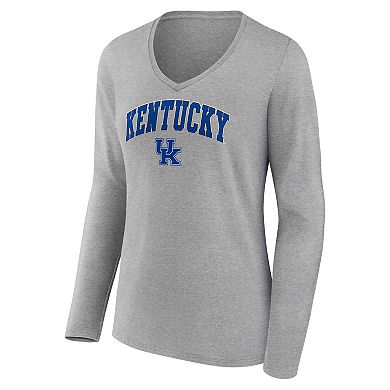 Women's Fanatics Branded Heather Gray Kentucky Wildcats Evergreen Campus Long Sleeve V-Neck T-Shirt