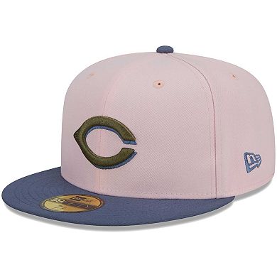 Men's New Era Pink/Blue Cincinnati Reds  Olive Undervisor 59FIFTY Fitted Hat