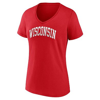 Women's Fanatics Branded Red Wisconsin Badgers Basic Arch V-Neck T-Shirt