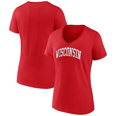 Women's Fanatics Branded Red Wisconsin Badgers Basic Arch V-Neck T-Shirt