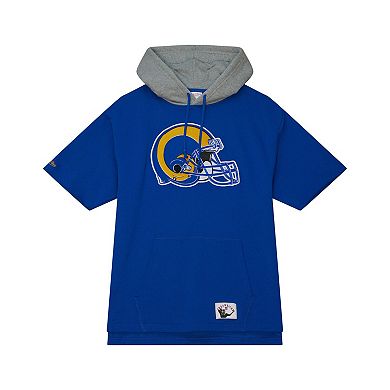 Men's Mitchell & Ness Royal Los Angeles Rams Postgame Short Sleeve Hoodie