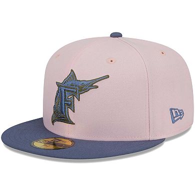Men's New Era Pink/Blue Florida Marlins Cooperstown Collection Olive Undervisor 59FIFTY Fitted Hat