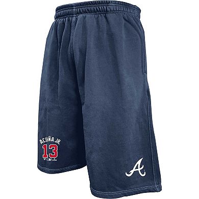 Men's Ronald AcuÃ±a Jr. Navy Atlanta Braves Big & Tall Stitched Double-Knit Shorts