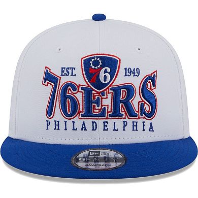 Men's New Era White/Royal Philadelphia 76ers Crest Stack 9FIFTY Snapback Hat