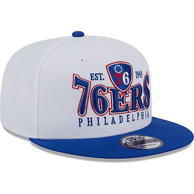 Men's New Era White/Royal Philadelphia 76ers Crest Stack 9FIFTY Snapback Hat