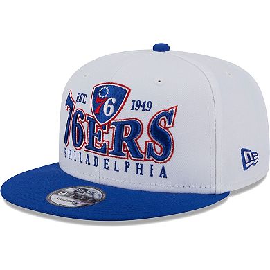 Men's New Era White/Royal Philadelphia 76ers Crest Stack 9FIFTY Snapback Hat