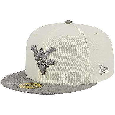 Men's New Era Stone/Gray West Virginia Mountaineers Chrome & Concrete 59FIFTY Fitted Hat