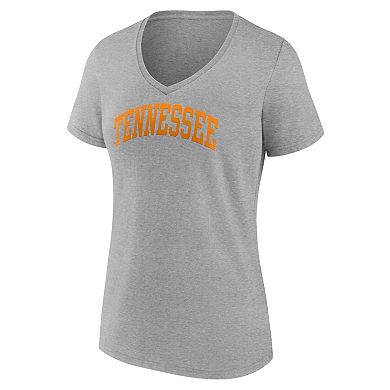 Women's Fanatics Branded Heather Gray Tennessee Volunteers Basic Arch V-Neck T-Shirt