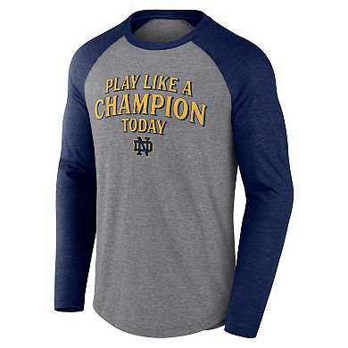 Men's Fanatics Branded Heather Gray Notre Dame Fighting Irish Play Like A Champion Today Tri-Blend Raglan Long Sleeve T-Shirt