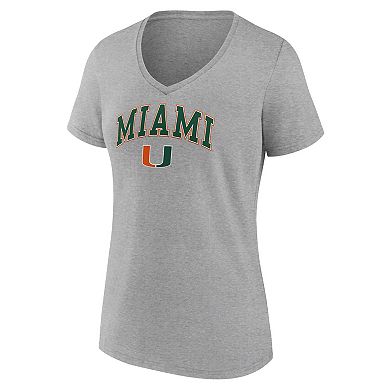 Women's Fanatics Branded Heather Gray Miami Hurricanes Evergreen Campus V-Neck T-Shirt