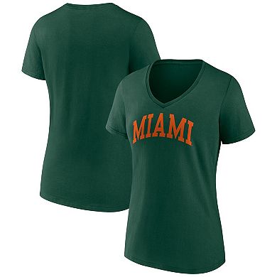 Women's Fanatics Branded Green Miami Hurricanes Basic Arch V-Neck T-Shirt