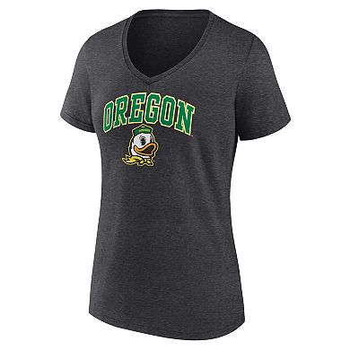 Women's Fanatics Branded Heather Charcoal Oregon Ducks Evergreen Campus V-Neck T-Shirt