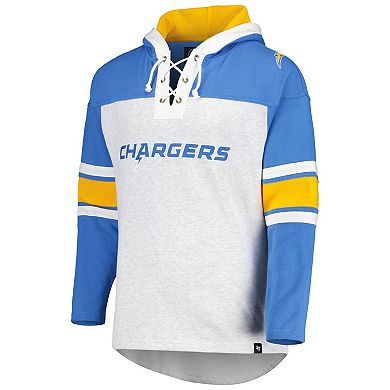 Men's '47 Los Angeles Chargers Heather Gray Gridiron Lace-Up Pullover Hoodie