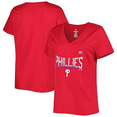 Women's Profile Red Philadelphia Phillies Plus Size Wordmark V-Neck T-Shirt