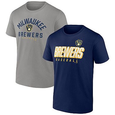 Men's Fanatics Branded Navy/Gray Milwaukee Brewers Player Pack T-Shirt Combo Set