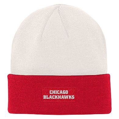 Youth Cream/Red Chicago Blackhawks Logo Cuffed Knit Hat