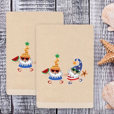 Linum Home Textiles Summer Gnomes Embroidered Turkish Cotton Set of 2 Hand Towels