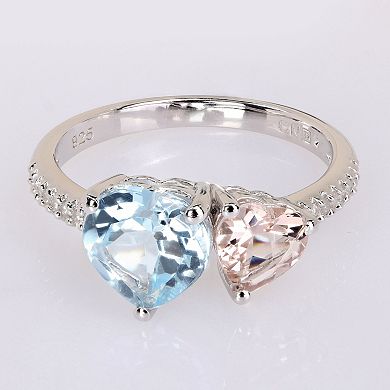 Stella Grace Sterling Silver Sky Blue Topaz, Morganite & 1/10 Carat T.W. Diamond Toi & Moi Ring