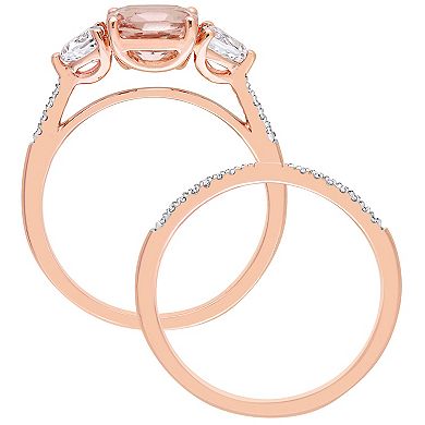 Stella Grace 10k Rose Gold Morganite, White Topaz & 1/10 Carat T.W. Diamond Bridal Ring Set