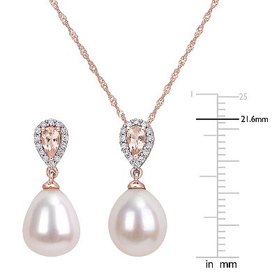 Stella Grace 10k Rose Gold Freshwater Cultured Pearl, Morganite & 1/5 Carat T.W. Diamond Drop Earrings & Pendant