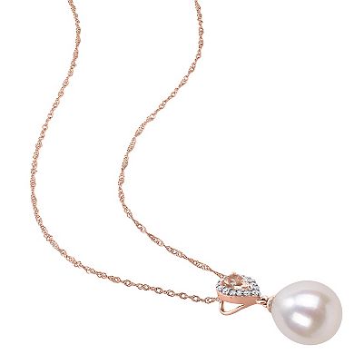 Stella Grace 10k Rose Gold Freshwater Cultured Pearl, Morganite & 1/5 Carat T.W. Diamond Drop Earrings & Pendant