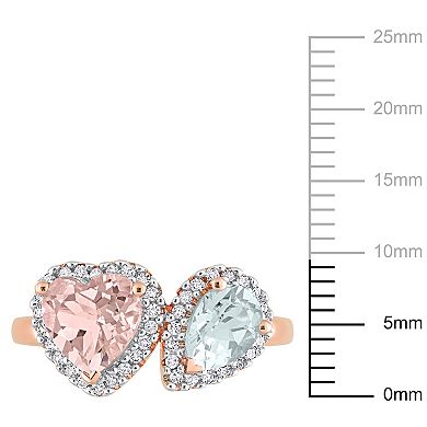 Stella Grace 14K Rose Gold Morganite, Aquamarine & 1/5 Carat T.W. Diamond Ring