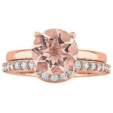 Stella Grace 10K Rose Gold Morganite & Created White Sapphire Bridal Ring Set