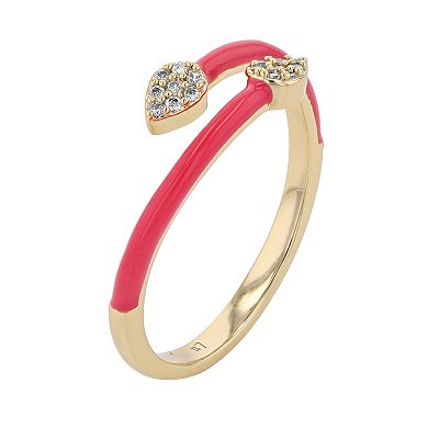 14k Gold-Plated Silver with Cubic Zirconia Pink Enamel Stacking Ring