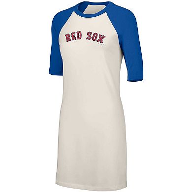 Women's Lusso Style  White Boston Red Sox Nettie Raglan Half-Sleeve Tri-Blend T-Shirt Dress