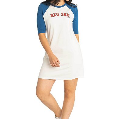 Women's Lusso Style  White Boston Red Sox Nettie Raglan Half-Sleeve Tri-Blend T-Shirt Dress