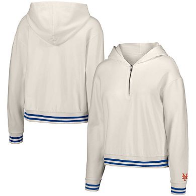 Women's Lusso Style  White New York Mets Magnolia Tri-Blend Quarter-Zip Hoodie