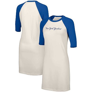 Women's Lusso Style  White New York Yankees Nettie Raglan Half-Sleeve Tri-Blend T-Shirt Dress