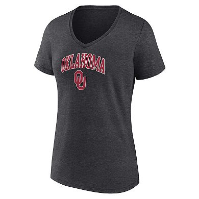 Women's Fanatics Branded Heather Charcoal Oklahoma Sooners Evergreen Campus V-Neck T-Shirt