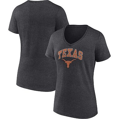 Women's Fanatics Branded Heather Charcoal Texas Longhorns Evergreen Campus V-Neck T-Shirt