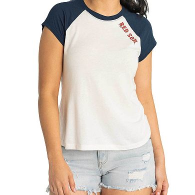Women's Lusso Style  White Boston Red Sox Nikki Raglan T-Shirt