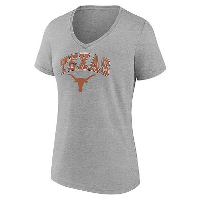 Women's Fanatics Branded Heather Gray Texas Longhorns Evergreen Campus V-Neck T-Shirt
