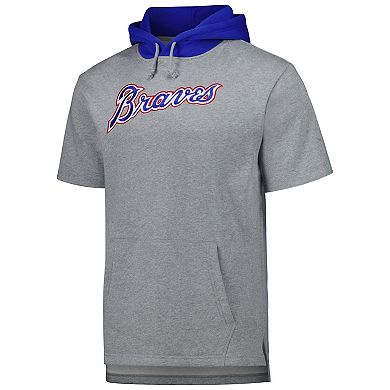 Men's Mitchell & Ness Heather Gray Atlanta Braves Postgame Short Sleeve Pullover Hoodie