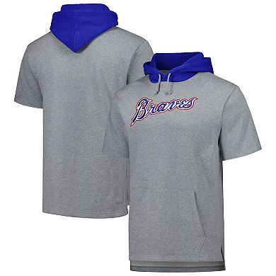 Men's Mitchell & Ness Heather Gray Atlanta Braves Postgame Short Sleeve Pullover Hoodie