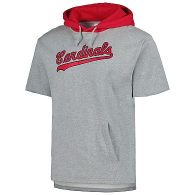 Men's Mitchell & Ness Heather Gray St. Louis Cardinals Postgame Short Sleeve Pullover Hoodie
