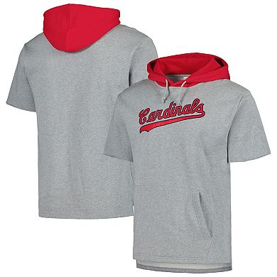 Men's Mitchell & Ness Heather Gray St. Louis Cardinals Postgame Short Sleeve Pullover Hoodie