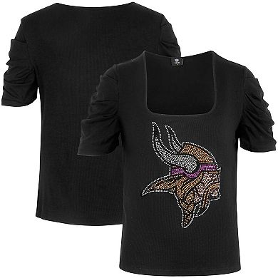 Women's Cuce Black Minnesota Vikings Puff Sleeve Scoop Neck Top