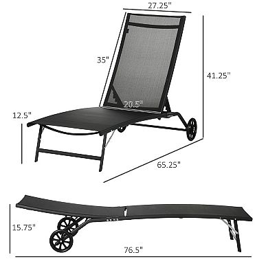 Outsunny Patio Chaise Lounge Chair Set of 2, 2 Piece Outdoor Recliner with Wheels, 5 Level Adjustable Backrest for Garden, Deck & Poolside, Black