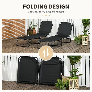 Outsunny Folding Chaise Lounge Set of 2 with Adjustable Backrest, Black