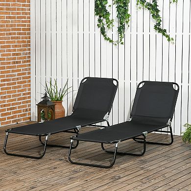 Outsunny Folding Chaise Lounge Set of 2 with Adjustable Backrest, Black