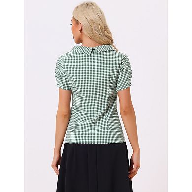Women's 1950s Round Collar Short Sleeve Checked Tops