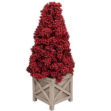 24" Red Berry Cone Potted Christmas Topiary