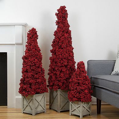 24" Red Berry Cone Potted Christmas Topiary